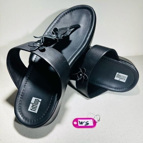 Fitflop Womens FINO SLEEK FLORAL Black Thong Sandals 11 Medium (B,M)DZ8-090 - Picture 1 of 7